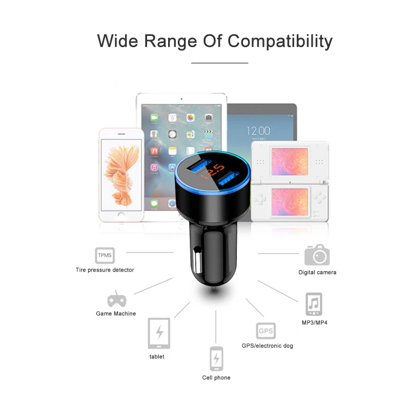 OUDNEAS 2 зарядных порта USB для автомобиля Зарядное устройство цифровой светодиодный Дисплей 5V 3.1A устройства для быстрой зарядки из алюминиевого сплава Напряжение мониторинга для iPhone для samsung