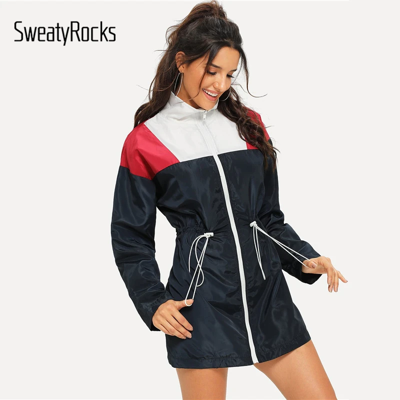SweatyRocks البحرية ضافر الخصر البريدي الجبهة اللون كتلة سترة واقية سترة الوقوف طوق 2018 الخريف المرأة عارضة قميص و قمم SweatyRocks البحرية ضافر الخصر البريدي الجبهة اللون كتلة سترة واقية سترة الوقوف طوق 2018 الخريف المرأة عارضة قميص و قمم