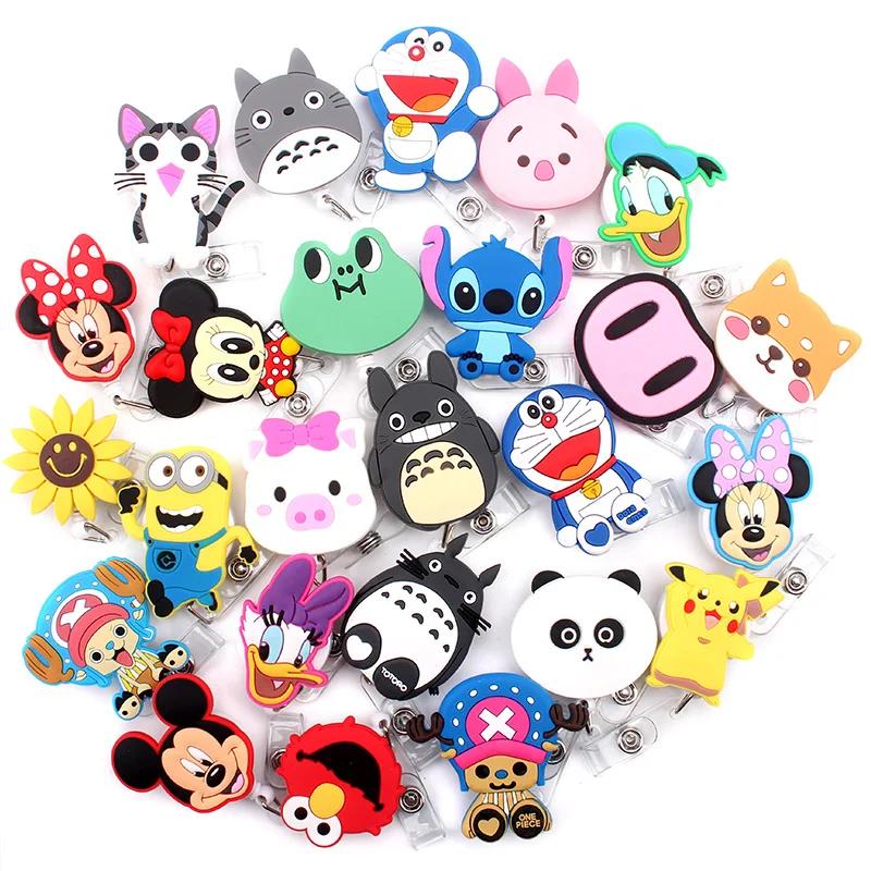 

25pcs / lot cute cartoon design retractable Badge reel for Student nurse identification card Holder Clip Hospital Office School