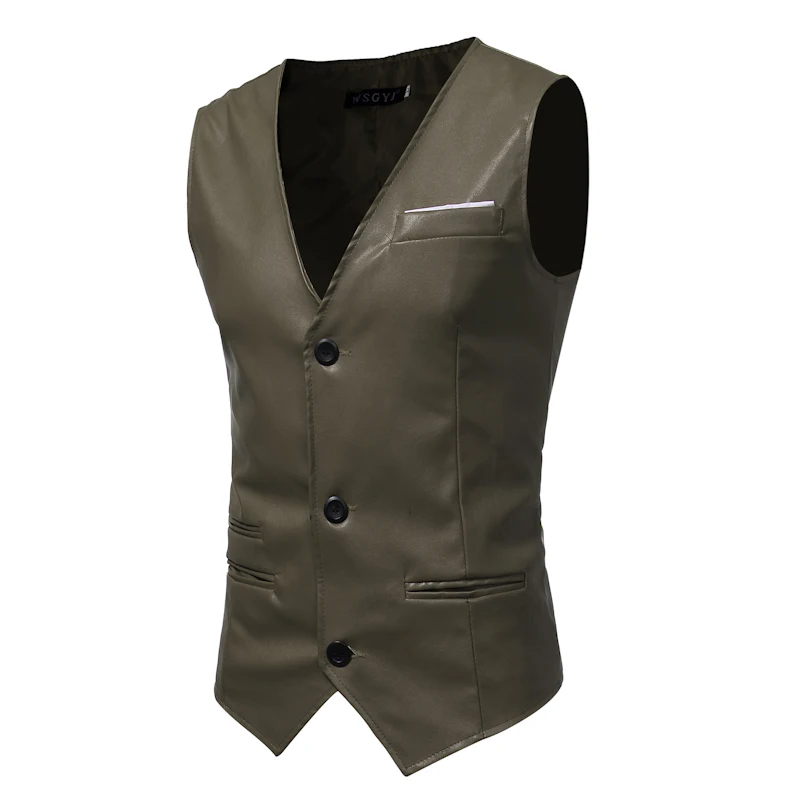 Autumn Tops Men's suit vest Waistcoats New Arrivals smart Casual style solid color sleeveless gentleman PU leather Vest men XXL