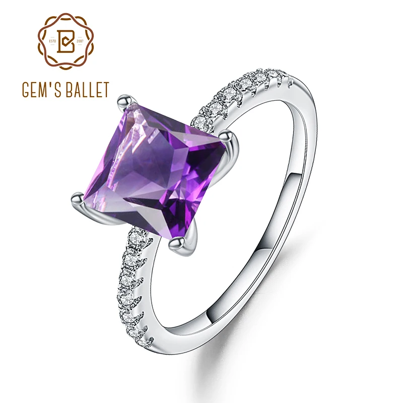 Gem's Ballet 1.08Ct огранка Натуральный Аметист Фиолетовый Романтический драгоценный камень кольцо 925 пробы серебряные кольца для женщин Свадебные ювелирные изделия