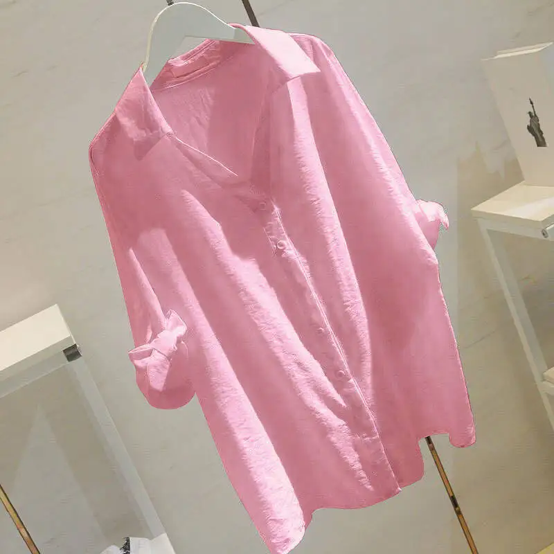เสื้อเชิ้ตผู้หญิง แขนสามส่วน เสื้อเชิ้ตทำงานผู้หญิง เชิ้ตสีพื้น ผู้หญิง เสื้อเชิ้ต ใส่กับกางเกงยีนส์ หญิง เสื้อเชิ้ตสีขาว ไซส์ใหญ่ เสื้อ เชิ้ต หญิง คน อ้วน