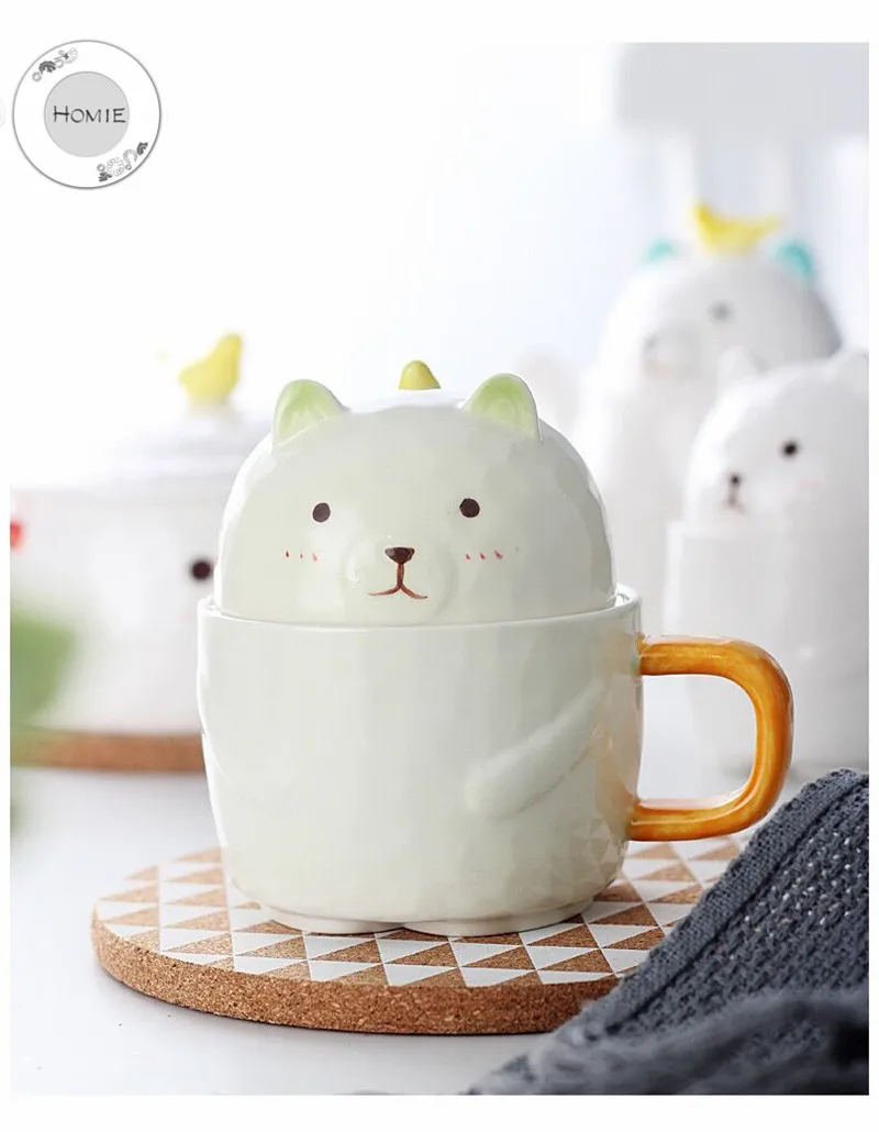 HOMIE lovely Cartoon bear Cup Coffee Mug Large  With lid Mugs creative Drinkware Tea milk Cup Afternoon ceramics Office home12