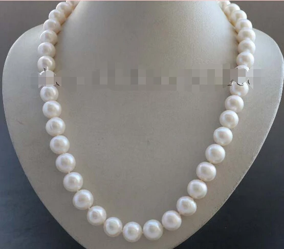 

18" Luster Genuine Natural 12-14mm White Round Pearl Necklace #f2106!