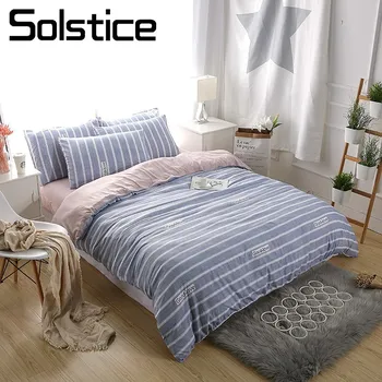 

Solstice Home Textile King Queen Full Twin Duvet Cover Pillowcase Sheet Blue Stripe Bedding Set Teen Adult Girl Woman Bed Linens