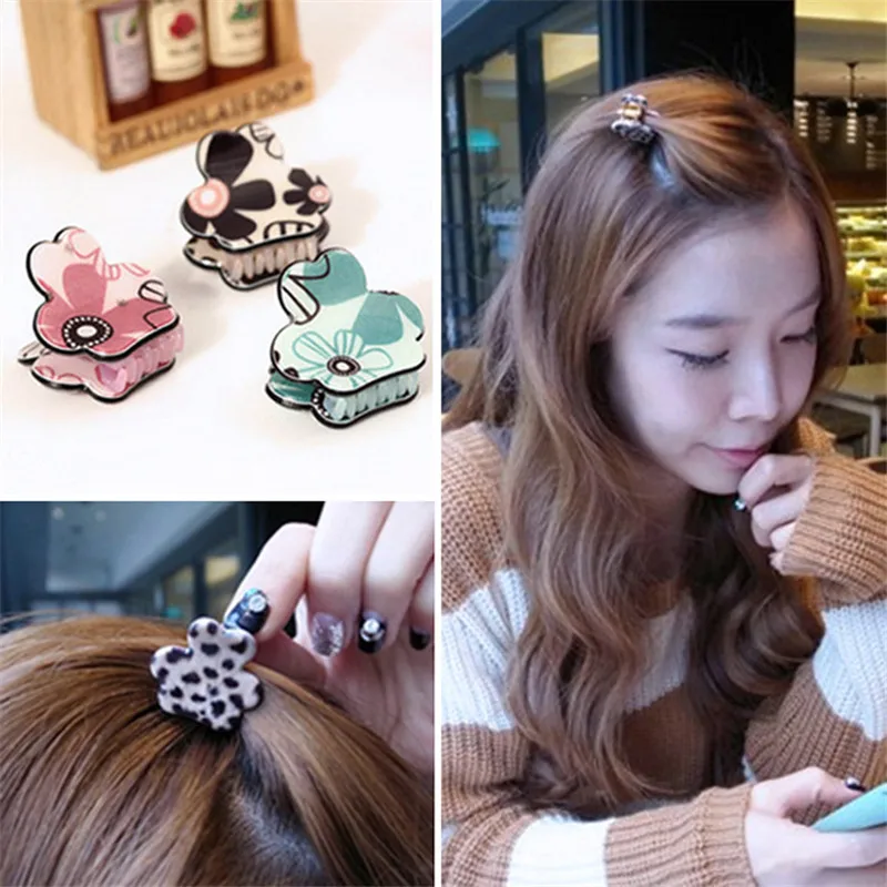 6 pcs flower shaped Mini Hair Clips For Women Ladies Plastic Candy Color Claws Hairpin Hair