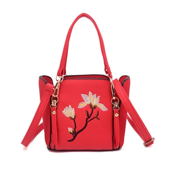 

XIYUAN 2018 Top Quality Mini Bucket Bag Women Leather Embroidery Handbags Solid Female Crossbody Bag Lady Top-Handle Party Bag