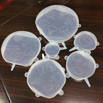 

6pcs/set Food Grade Keeping Food Fresh Wrap Reusable Stretch Silicone Food Wraps Seal Vacuum Cover Stretch Lid Pan Spill Cover