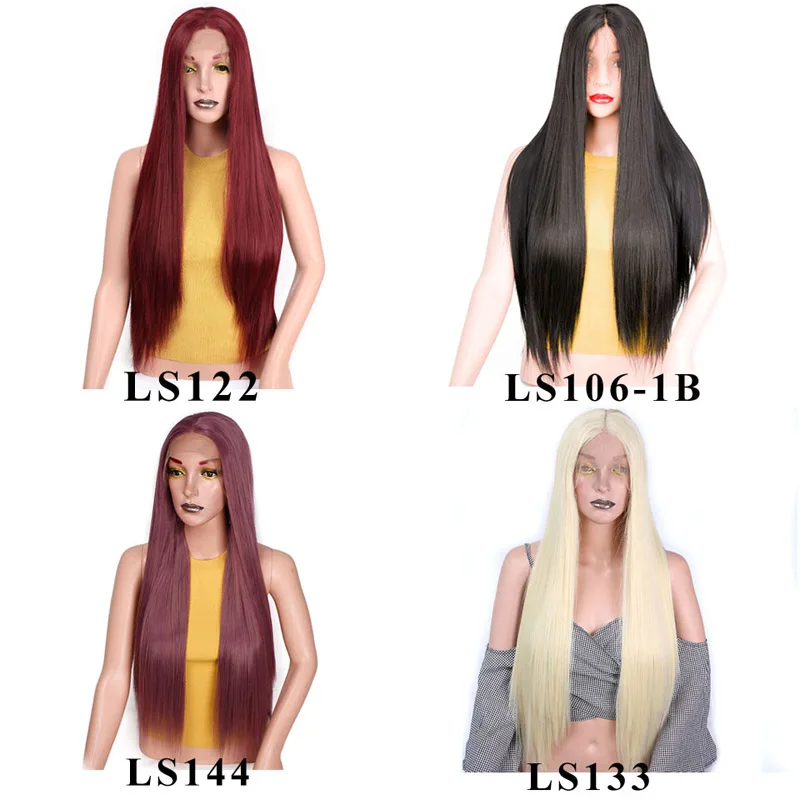  AISI HAIR Long Straight Mermaid Black Color Synthetic Lace Front Wigs Middle Part with baby hair He