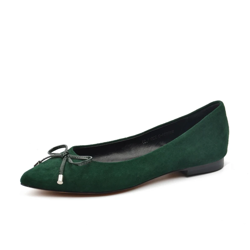 Donna-in/женские балетки из натуральной кожи; обувь с острым носком; балетки на плоской подошве с бантом; коллекция года; сезон весна; женская обувь; цвет черный, зеленый, серый - Цвет: Green