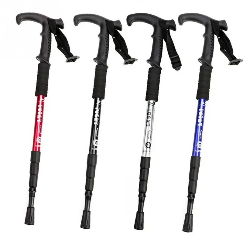

Outdoor Folding Alpenstock Telescopic Trekking Walking Hiking Sticks Poles Adjustable Anti-Shock