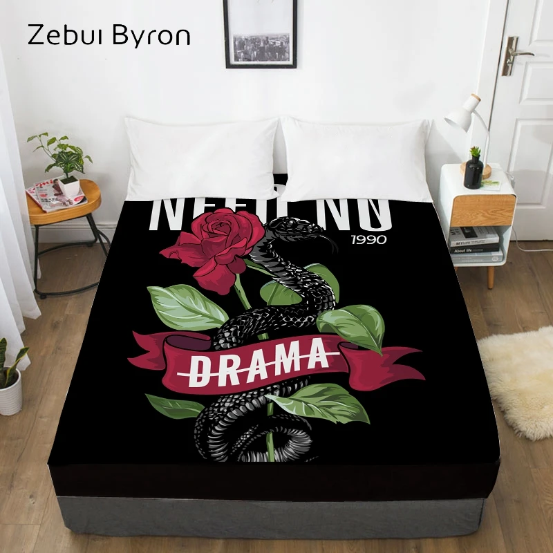 

3D Custom Bed Sheet With Elastic,Fitted Sheet Queen/King,Black Viper Rose Mattress Cover, 200/150/160/180x200 bedsheet,drop ship
