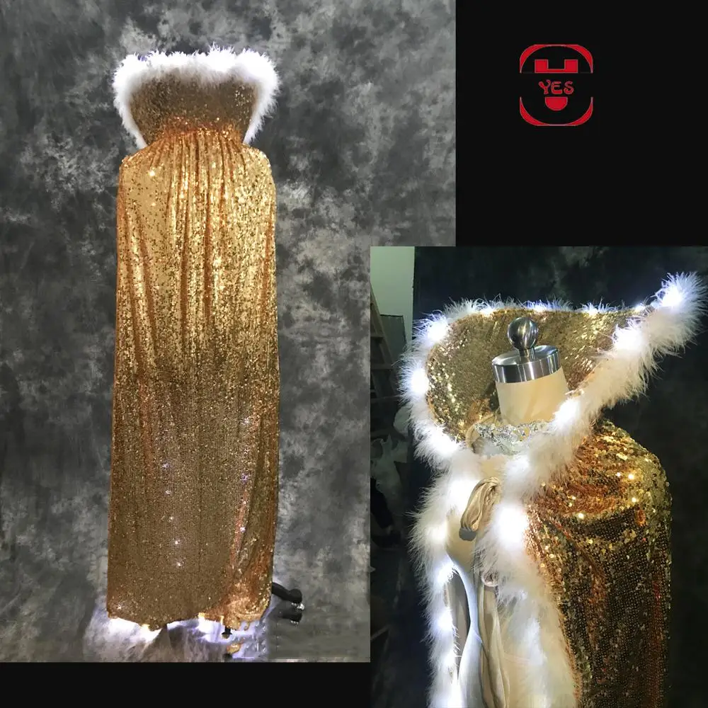

YES LED Sequin Luminescent Cloak Model Champion Queen Flash Cape Beauty Pageant Stage Walk Show Bar Club Party Halloween Prop