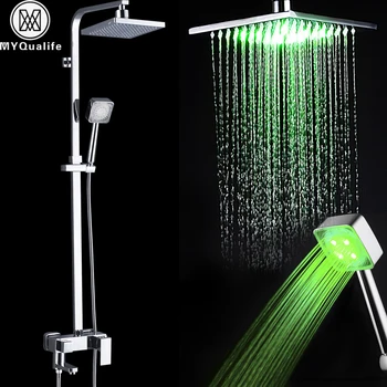 

Led Light Shower Faucet Set Square shower head Color Changing Handshower Bath Shower System swivel Spout faucet