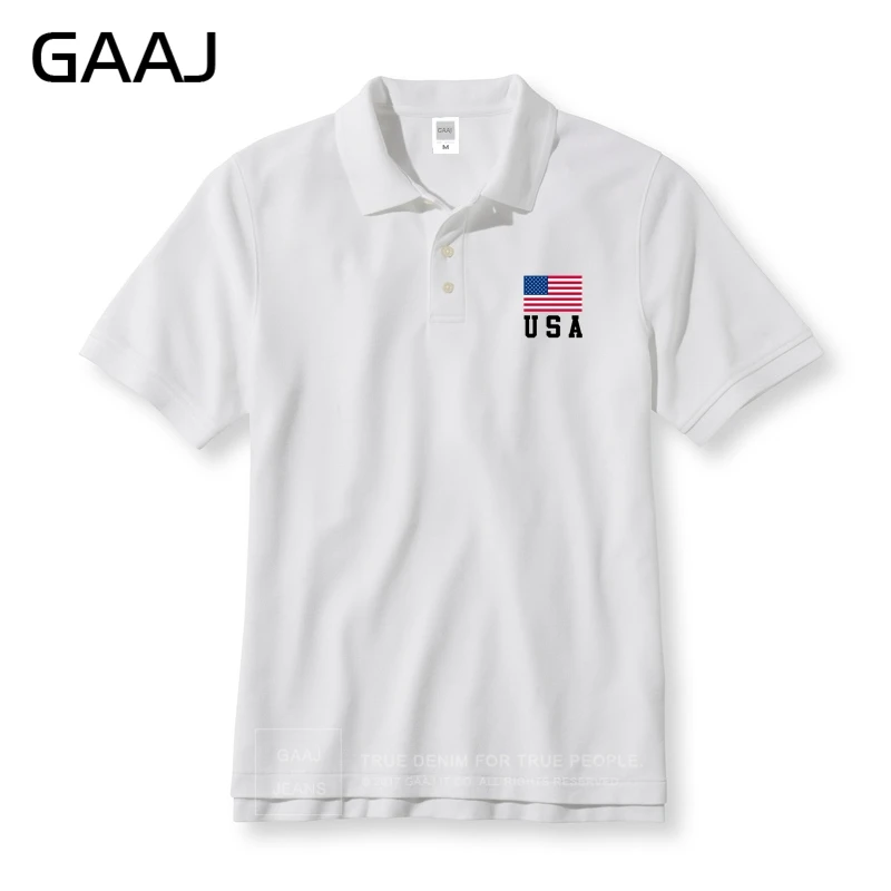 GAAJ США американский флаг рубашки поло для мужчин и женщин рубашки в стиле унисекс Твердые Homme рубашки поло для мужчин Высокое качество Мужская рубашка новая брендовая одежда - Цвет: White
