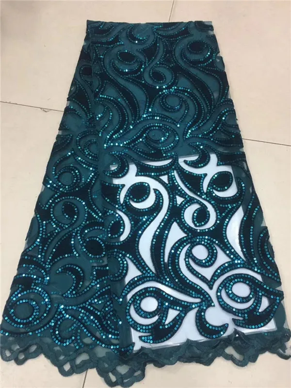 

New French Nigerian sequins net lace,African velvet tulle mesh Sequence lace fabric high quality for wedding dress 5yards/lot