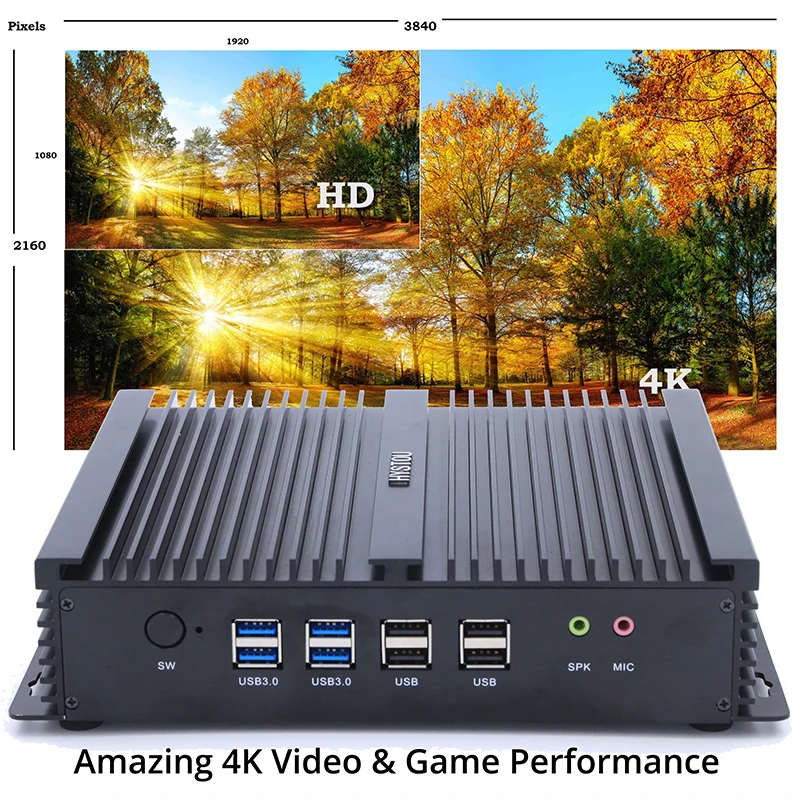 Безвентиляторный промышленный мини ПК Двойной Intel NIC Core i5 4200U 2* HDMI 6* RS232 COM ITX PC Celeron 2955U прочный Nettop Intel i7 4500U