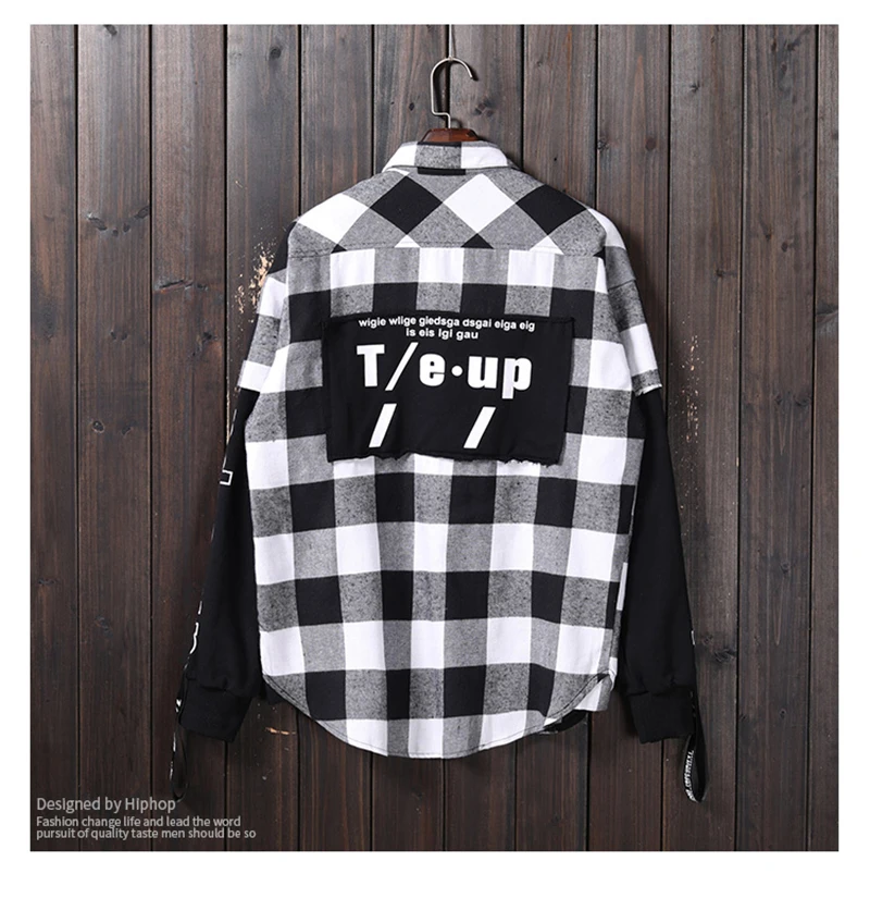 Red And Black Plaid Patchwork Shirt Men  (17)