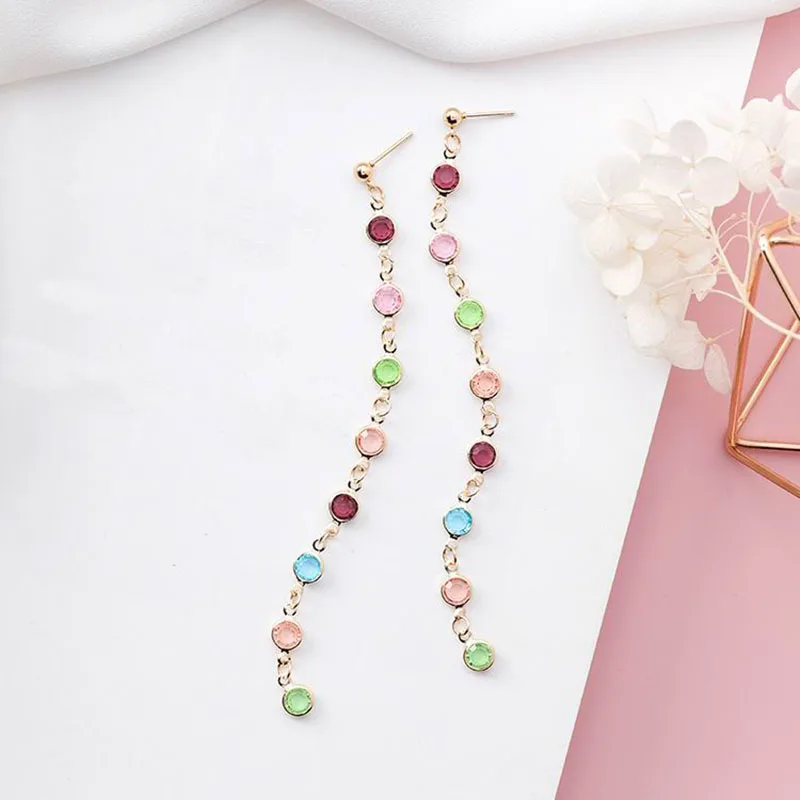 

New Arrival Candy Color Crystal Beads Long Earrings Women Simple Elegant Dangle Brincos Boucle D'oreille Femme 2018