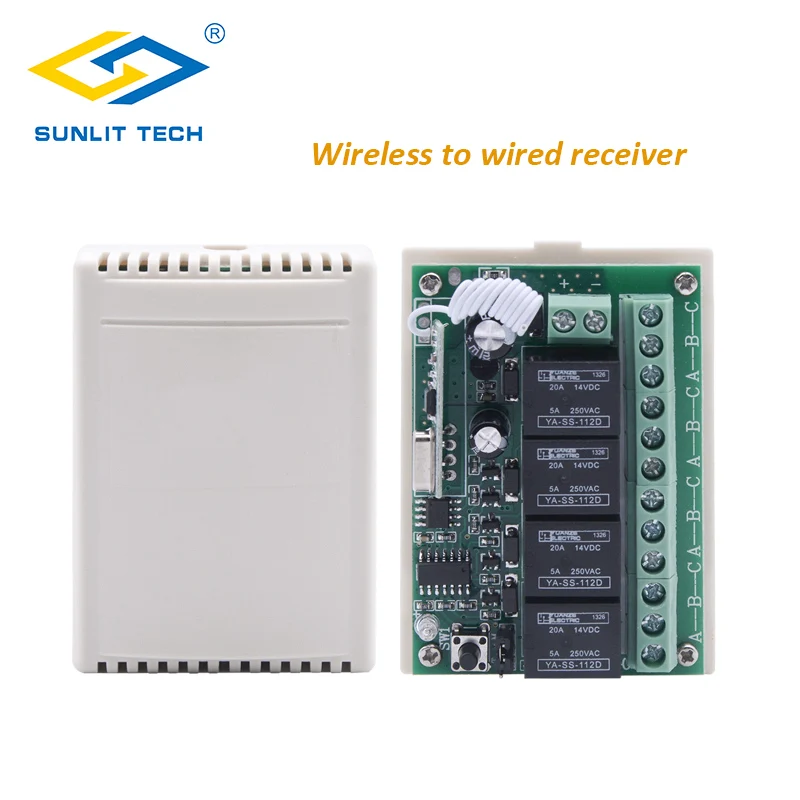Беспроводной проводной приемник 4-Канальный Релейный Магнитный контактом аварийного сигнала преобразования Беспроводной сигнала к подключенному