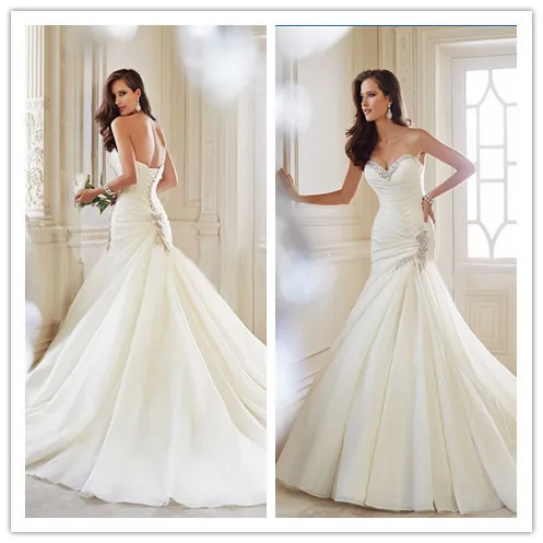 

Simple New Arrival crystal criss-cross pure white Sweetheart Off Shoulder Sexy Mermaid Wedding Dress bridal gowns 2016 AQ-708
