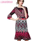 15% off! LUKAXSIKAX Fashion 2017 New Women Spring Summer Dress Retro Print Runway Mermaid Dress Elegant Chiffon Midi Party Dresses Save 4.2 on LUKAXSIKAX Fashion 2017 New Women Spring Summer Dress Retro Print Runway Mermaid Dress Elegant Chiffon Midi Party Dresses
