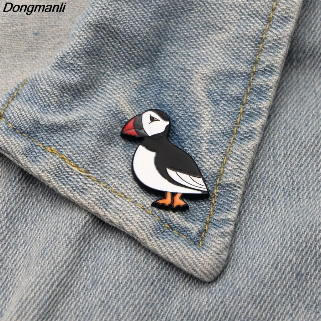 L2595 Симпатичные Puffin морская птица на эмали булавки и броши нагрудные рюкзак сумки