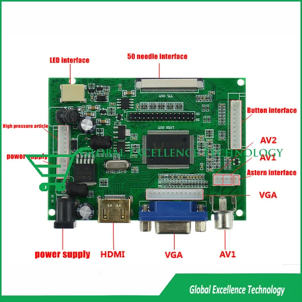 TTL LVDS Controller Board HDMI VGA 2AV 50PIN for AT070TN90 AT070TN92 ...