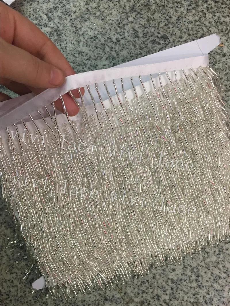 Best stock 10 yards bag f033# black silver beads tassel fringe 5cm width for bridal wedding gown dress sexy dress party
