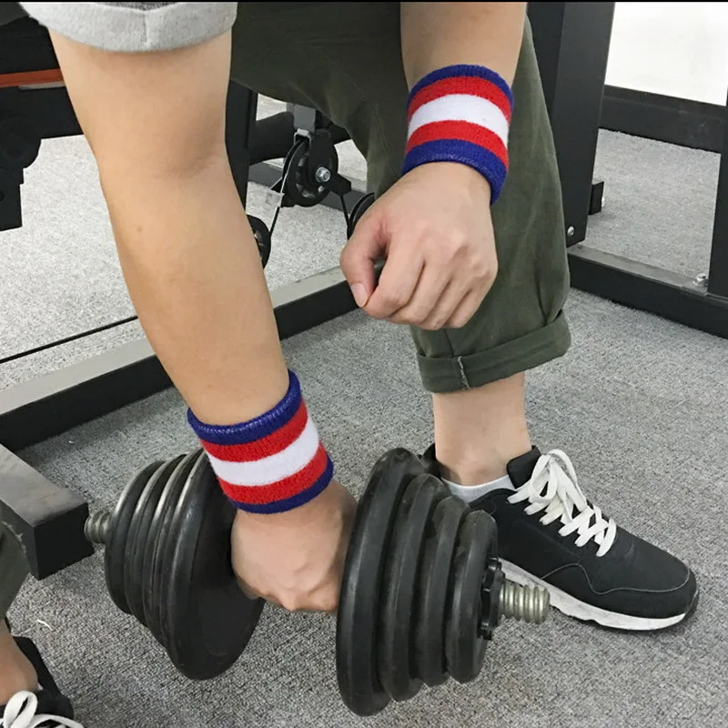 2Pcs 8*8 cm Striped Wrist Sweat Band Sport Wristband Men's Sweatband Basketball Tennis Wrist Guards Brace Support Protector Gym