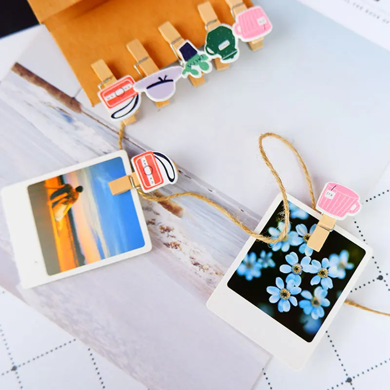 

10 pcs/pack Creative Fashionable life Wooden Clip Photo Craft DIY Clips with Hemp Rope Clothespin Craft Decoration Clips Pegs