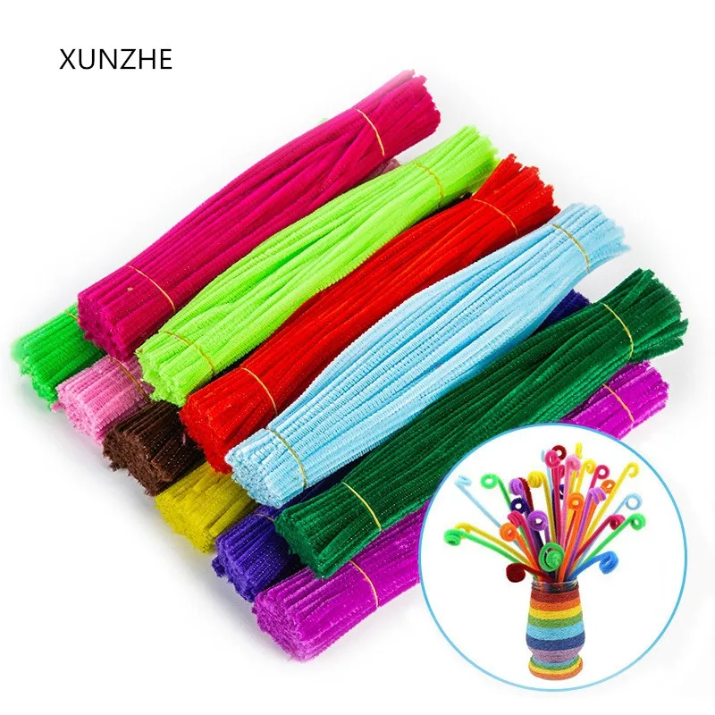 

XUNZHE DIY 100 pcs 6mm* 300mm chenille stalks pipe Cleaners kids plush educational toy colorful pipe cleaner toys handmade