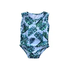 Купальники для маленьких девочек с принтом зеленый лист, одежда модная детская непротекающая одежда для купания для девочек, купальный костюм, Детский костюм