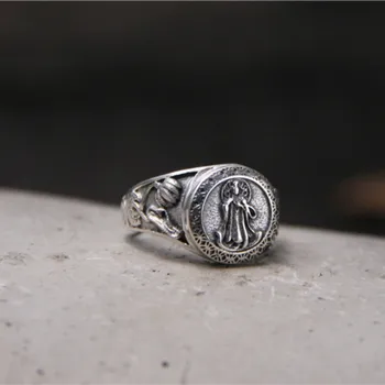 

Trendy Guanyin Ring Unisex Big Wide Rings Buddha Thailand Handmade Good Luck Male Jewelry Decoration