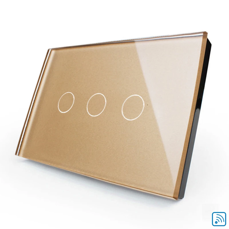 

Mobu Smart Home US Golden 3 gang wireless remote control touch switch screen lighting wall touch switch wall switch for LED