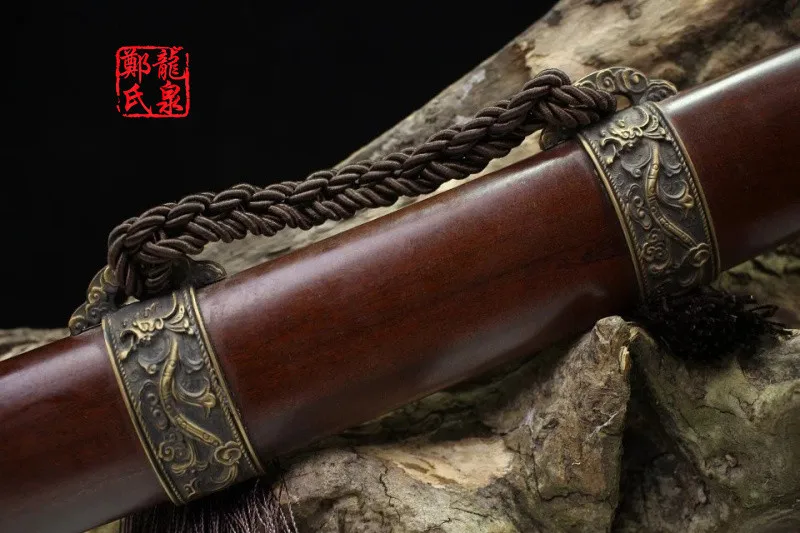 Real Chinese Sword Damascus Steel Antique Bronze Qing Dao Metal Craft Home Decoration Martial Art Supply