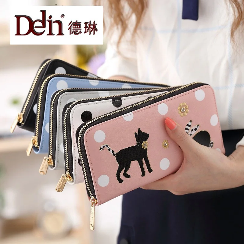 

DELIN long wallet fashion bills clip cute animals cat rabbit zipper wallet