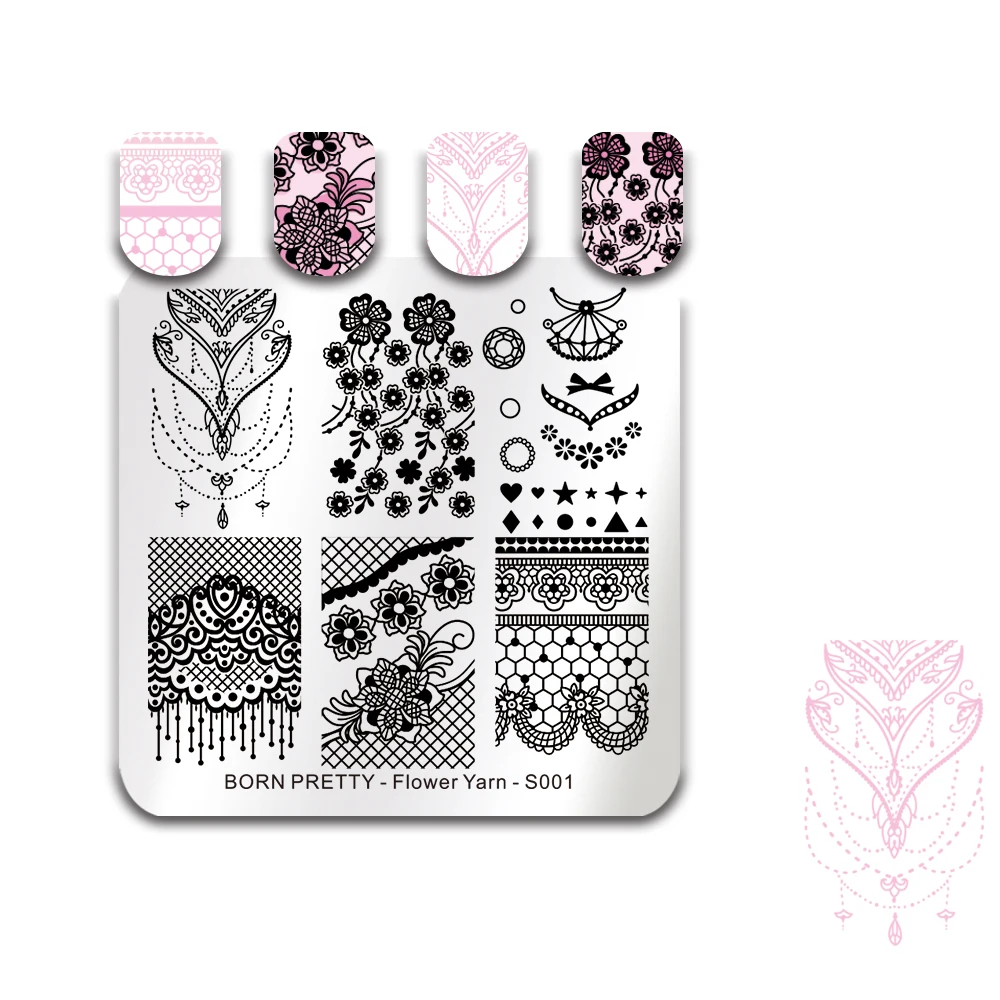 

BORN PRETTY Square Nail Stamping Template Flower Lace Necklace Image Printing Plates Floral Yarn Manicure Nail Art Stencil S001