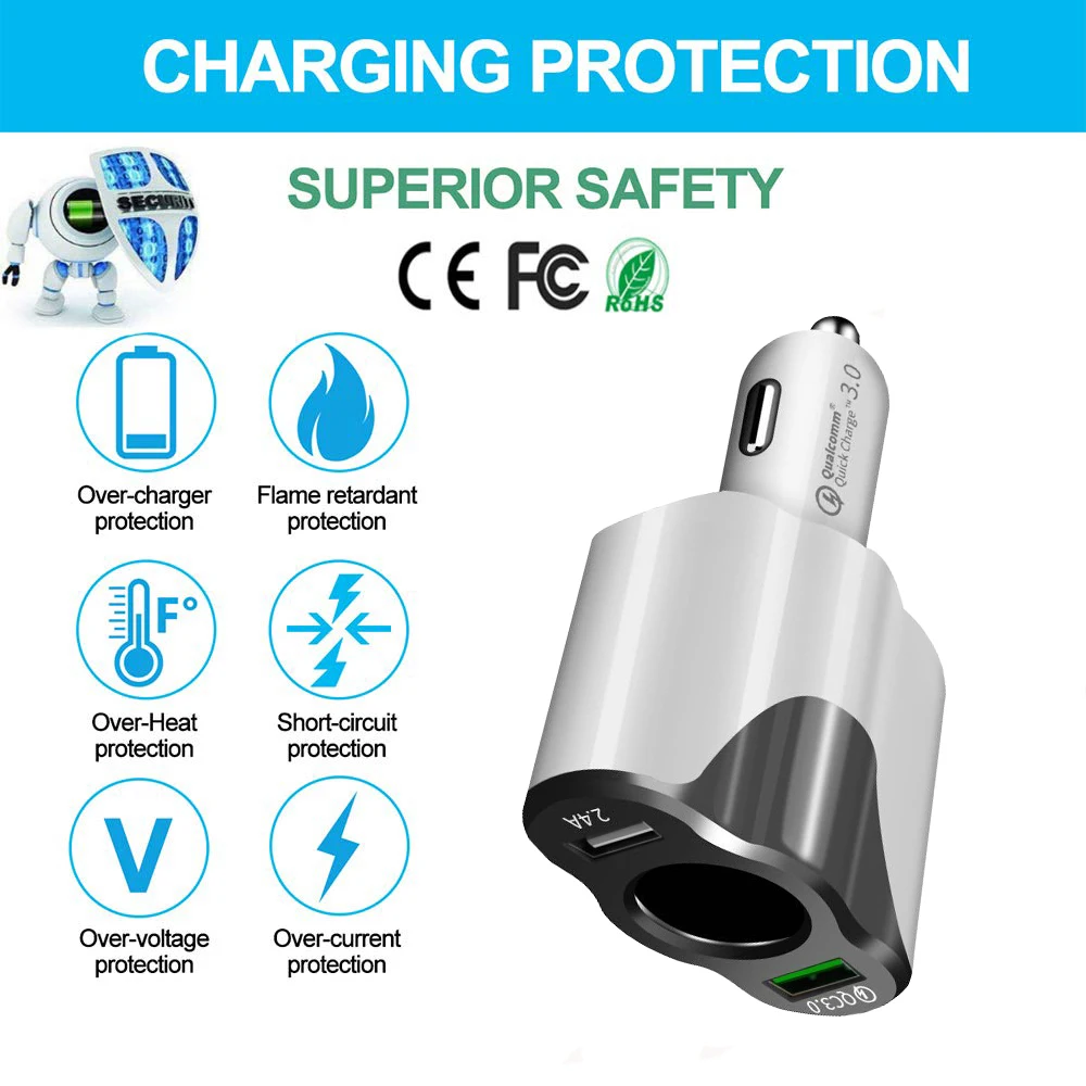Быстрый Зарядное устройство 3 0 V автомобиль Dual USB DC 12 24 мобильных телефонов