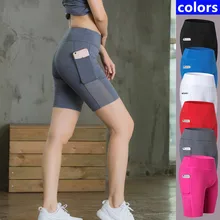 Женские модные шорты для йоги, карманы, шесть цветов, фитнес, бег, стрейч, плотные быстросохнущие шорты