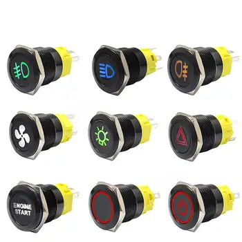 

LED Indicator Light Lamp 12V 19mm Dash Panel Warning Light Metal Push Button Switch Momentary Latching on off for car yacht ship