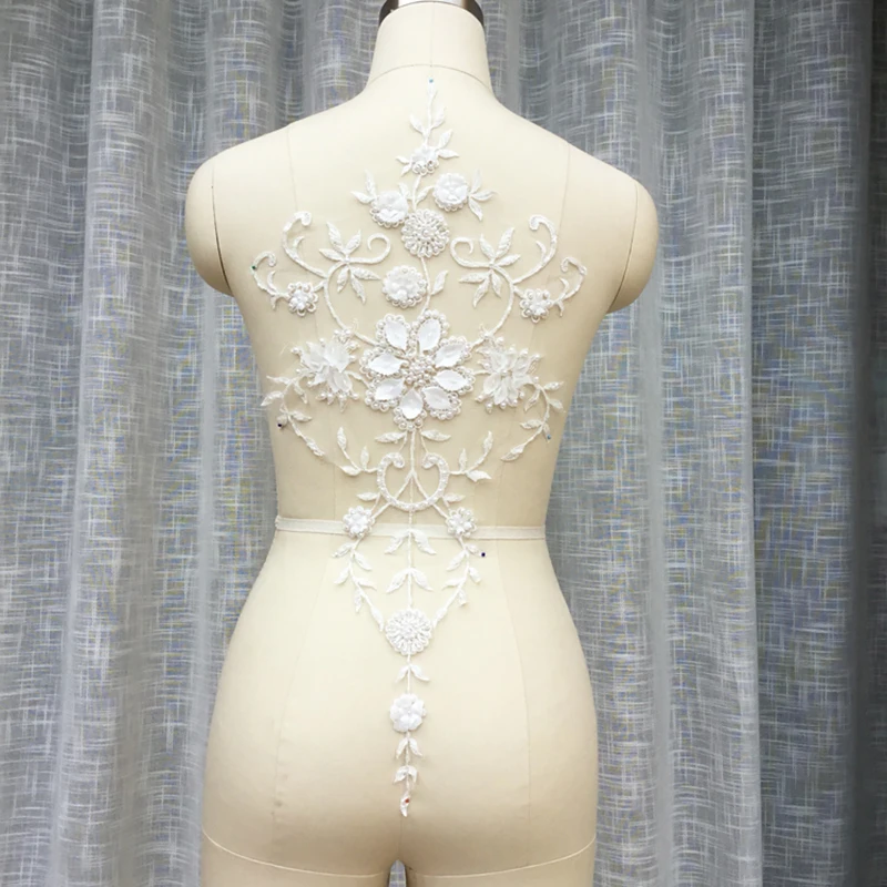 $15.29 1 Piece Luxury Beads Lace Applique For Wedding Ball Gown Floral Appliques Trim Lace Neckline Collar Sewing Accessories Beautiful