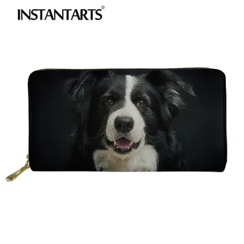 

INSTANTARTS Long Wallet for Women Men Tote Card Holder Money bag Fashion Leather PU Pocket Clutch Bag Border Collie Print Wallet