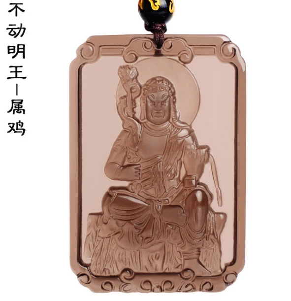 Natural Ice Obsidian Lucky Amulet Pendant Necklace Carving Natal Buddha Eight Patron Saint Chinese Twelve Zodiac Jewelry Fine Jewelry