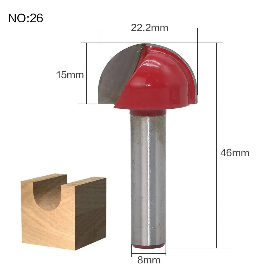 1 шт. 8 мм хвостовик древесины фрезы прямой концевой фрезы триммер очистки заподлицо отделка угловая круглая бухта коробка биты инструменты фрезерные Cutte - Длина режущей кромки: NO26