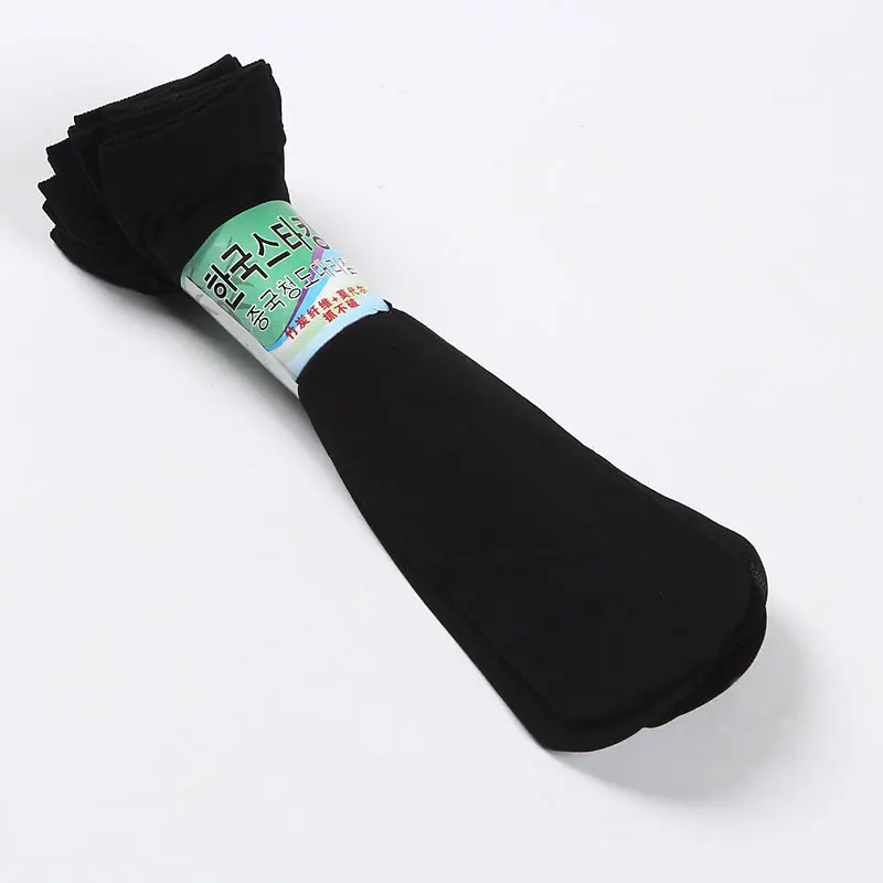 black Jeseca 10 пар/лот, мужские шелковые носки, однотонные, черные, белые, серые, летние, тонкие, дышащие, круглый носок, бизнес, мужские, Нескользящие, короткие носки, подарок - Цвет: black