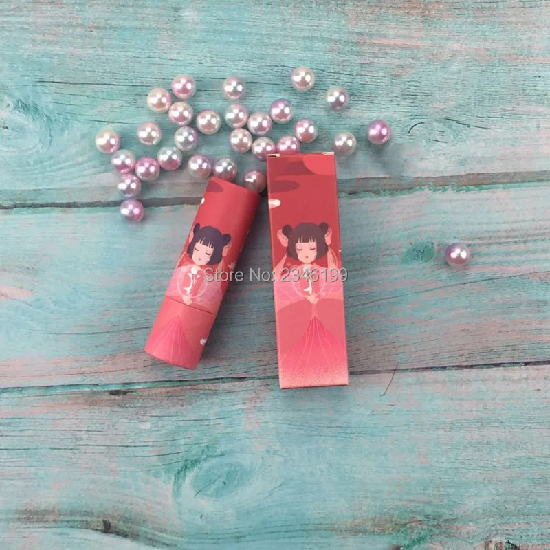 Papery Lipstick Tube 12.1mm Red Girl Lip Balm Tube With Box Empty Lipstick Cosmetic Container Empty Papery Lip Balm Tube