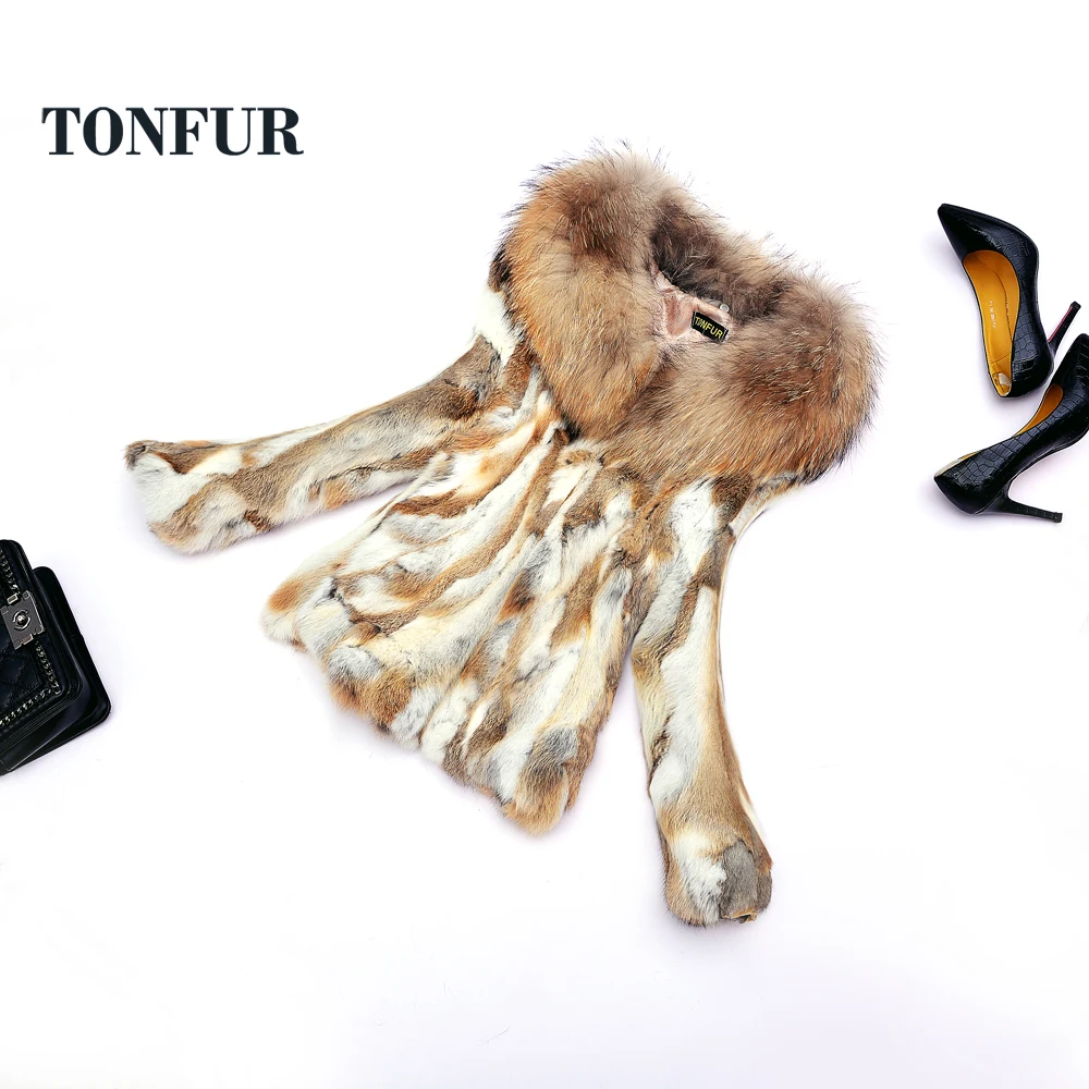 

Natural Pure Rabbit Fur Coat with Luxury Big Real Genuine Raccoon Fur Collar Customize Plus Size Fur Jackets sr256