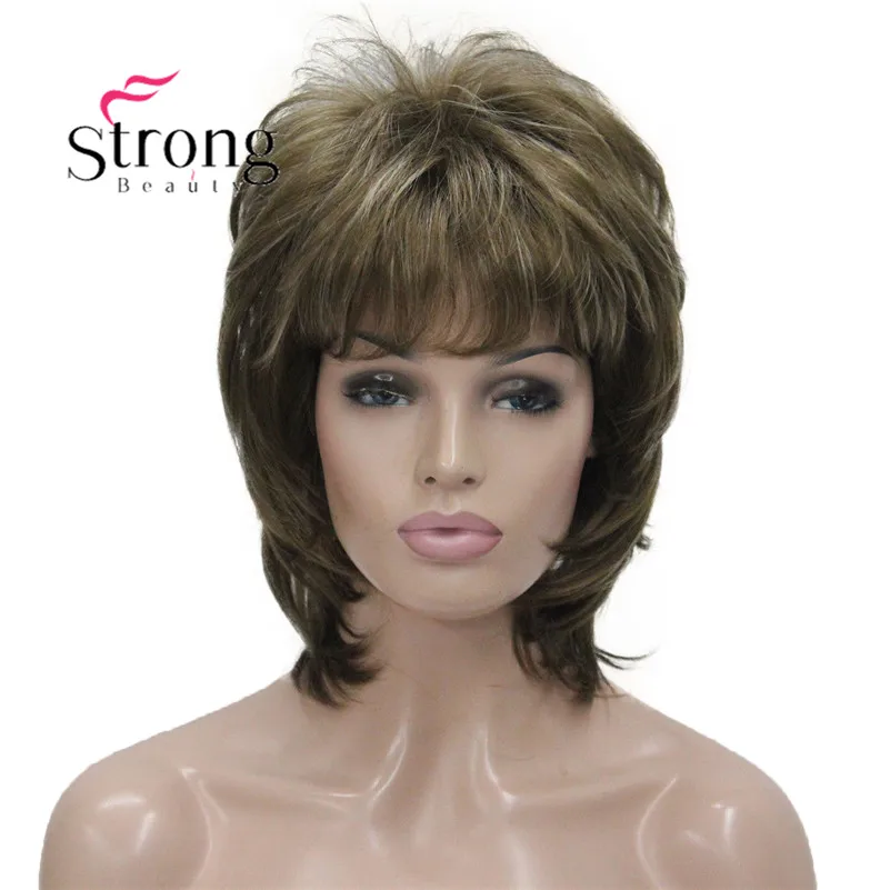 L-1943A #12TT26 New Bady Wavy Light Brown Mix Blonde Neck Length Synthetic Hair Women`s Full Wig (1)