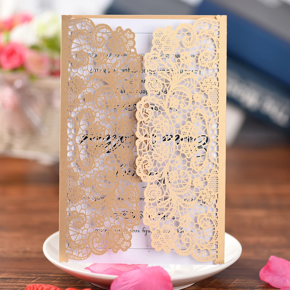  5 SETS laser cut wedding invitations with envelopes for Bridal Shower Invitations Dinner Invitation - 33038018804